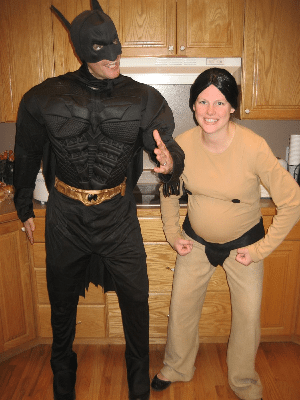 Batman and pregnant sumo wrestler costume