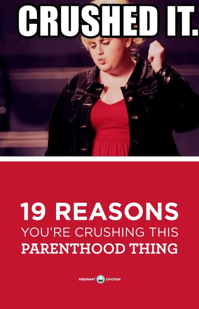 Reasons you're crushing the parenthood game: you packed the diaper bag with the right number of diapers, you kept your cool when given unsolicited parenting advice, you left the house and returned with the same number of children, you took a shower!, and more... #humor #parenthumor #parentpeptalk #newmom #momhumor