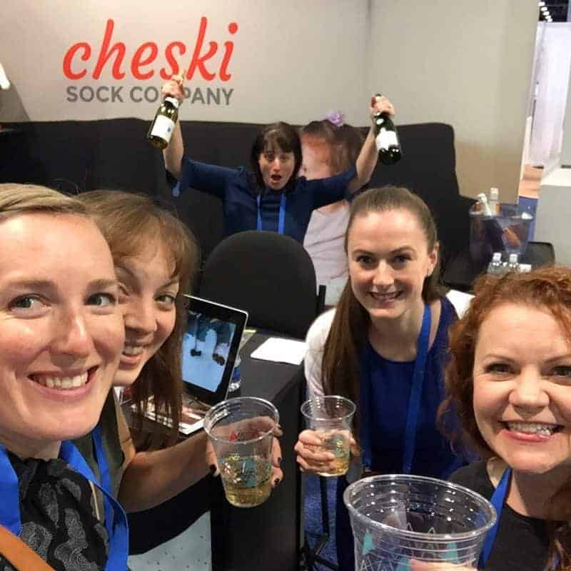 Special thanks to Beth from Cheski socks for giving us champagne. She knows her convention hacks. (Front left to right, Emily, Claire, Beth (Cheski), Kelly, and Amy)