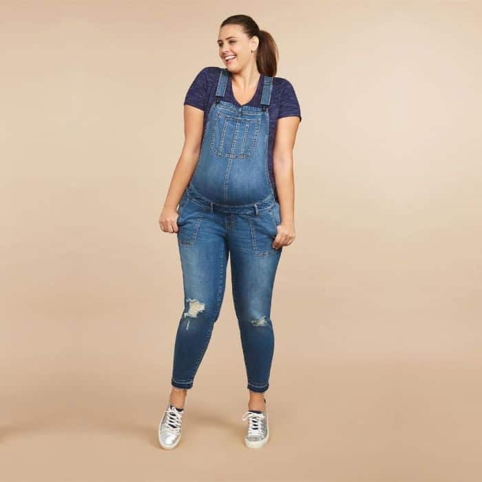 bà bầu mặc quần yếm denim cỡ lớn