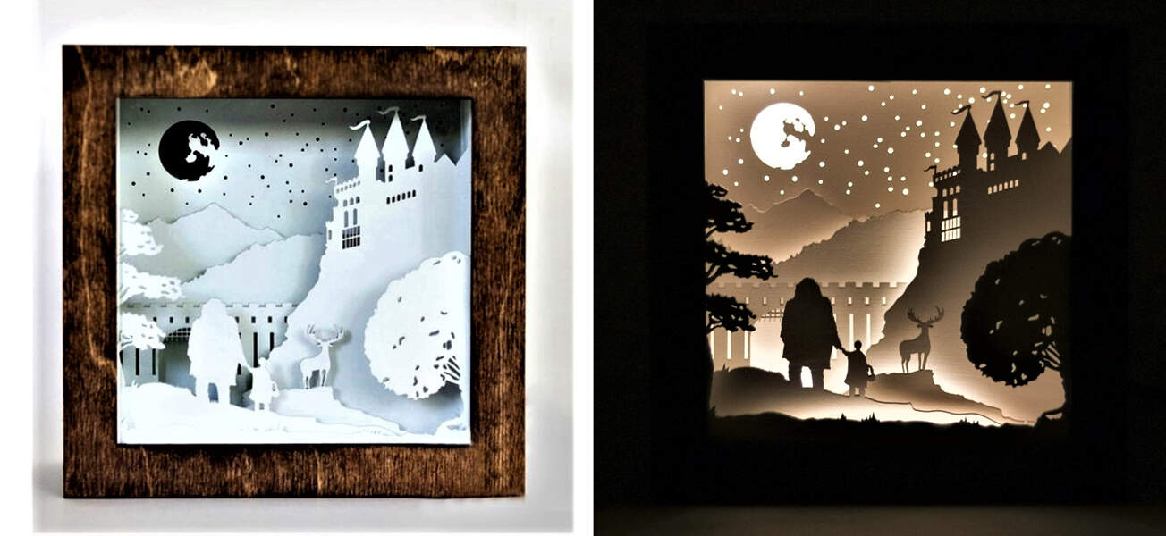 scene from harry potter made into a shadow box