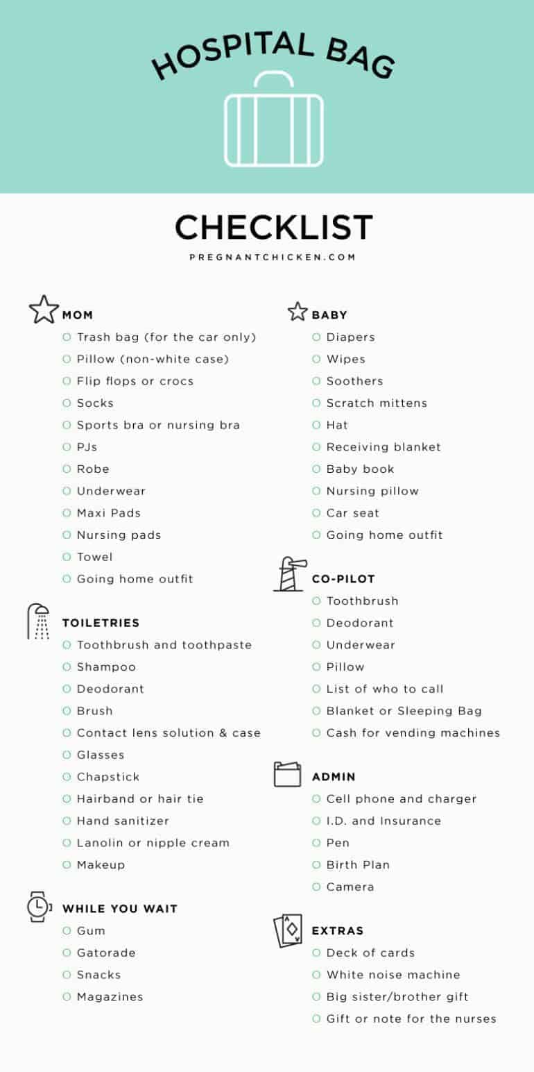 Printable version of hospital bag checklist