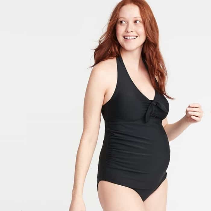pregnant woman wearing great cheap maternity bathing suit