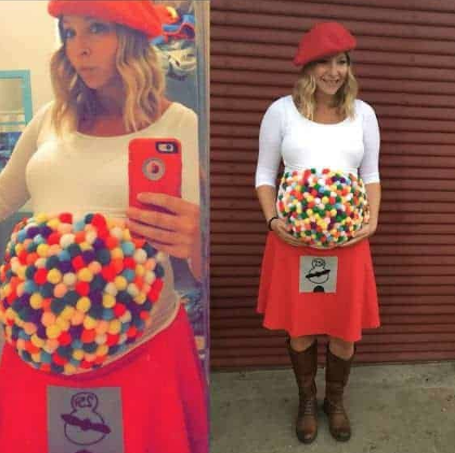 woman dressed in DIY gumball machine costume