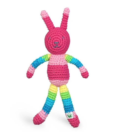 organic cotton and crocheted bunny rattle