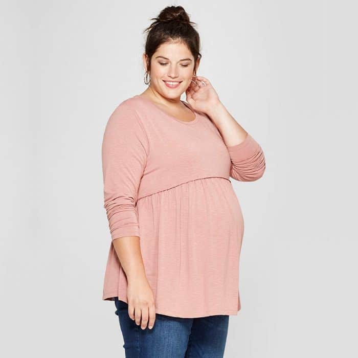 Pink Plus Size Maternity top on pregnant woman