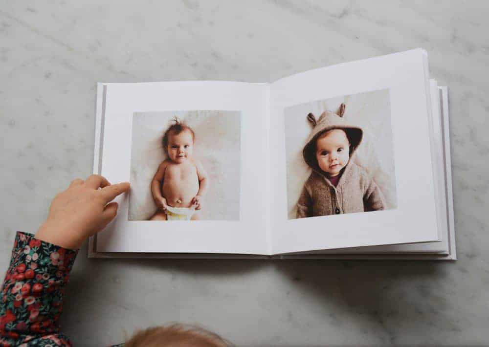 custom photo book showing two babies