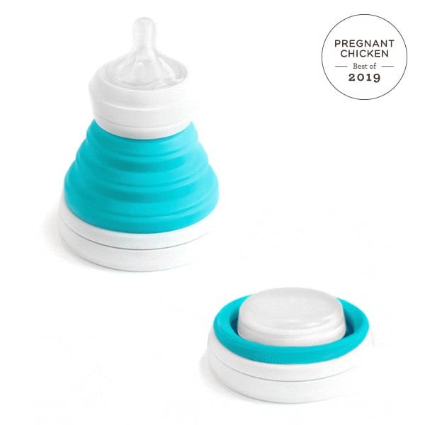 Collapse and Go This patented collapsible baby bottle, sippy cup, and 360 cup condenses down to the size of a hockey puck. (And, no, yo