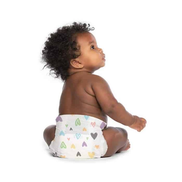 baby in heart pattern diaper