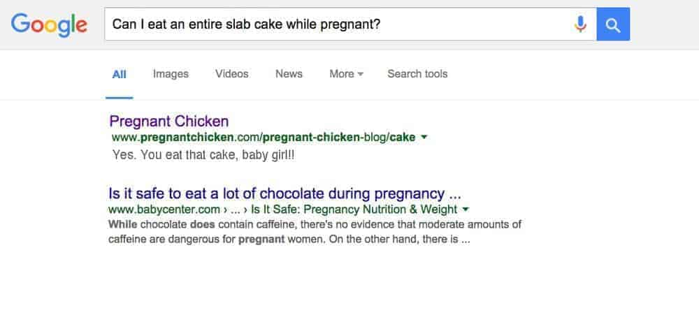 googling can I eat an entire slab cake while pregnant