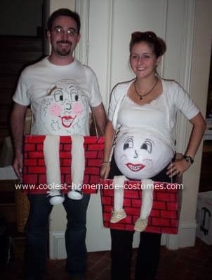 Husband and pregnant wife dressed as humpty dumpty for halloween