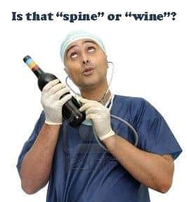 doctor holding wine bottle saying is that wine or spine from my vbac birth story