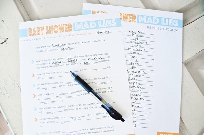 baby shower madlibs cards
