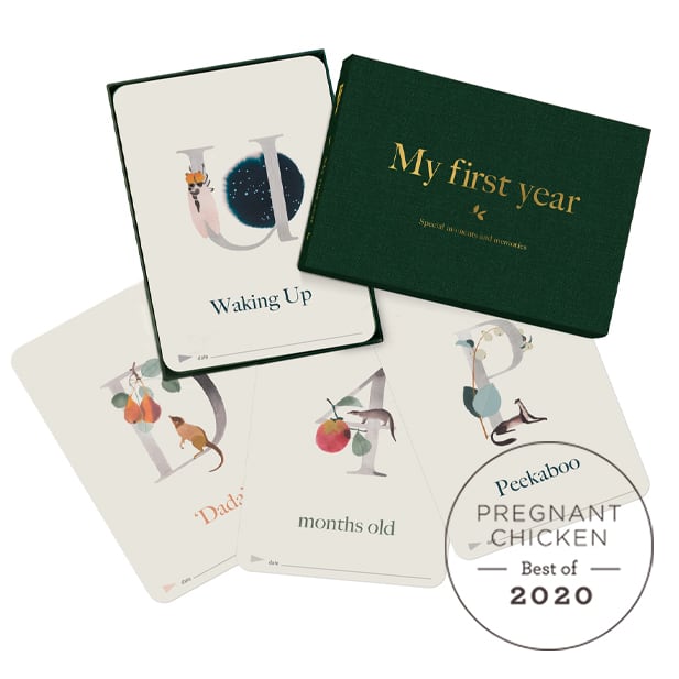 four Milestone Cards with a green keepsake box