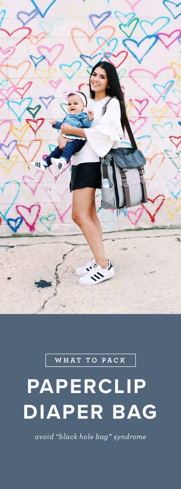 Stylish Paperclip diaper bag with a checklist of essentials. Can be worn as a backpack, crossbody, the best for mom OR dad.