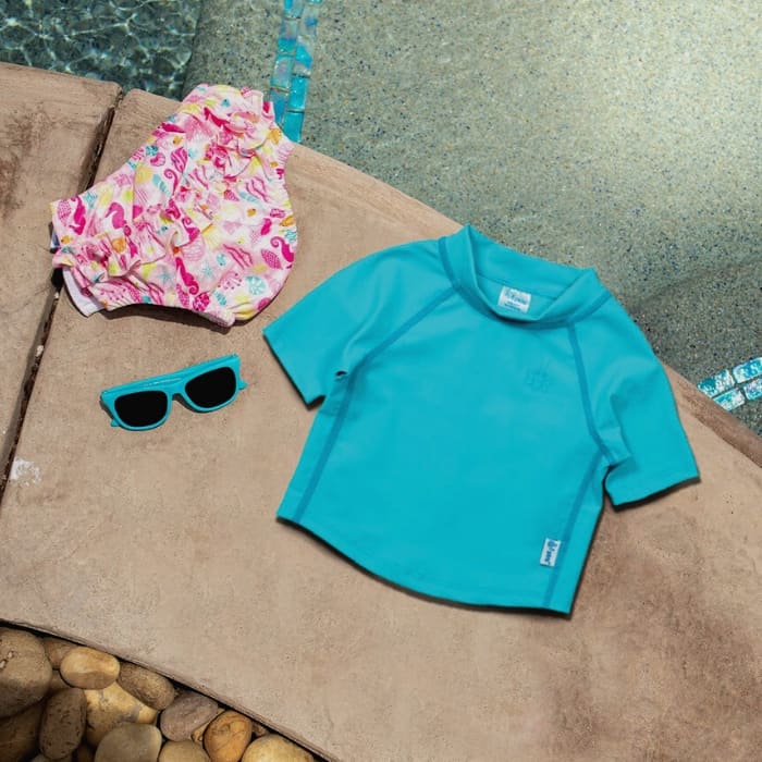 baby swim diaper, shirt and sunglasses