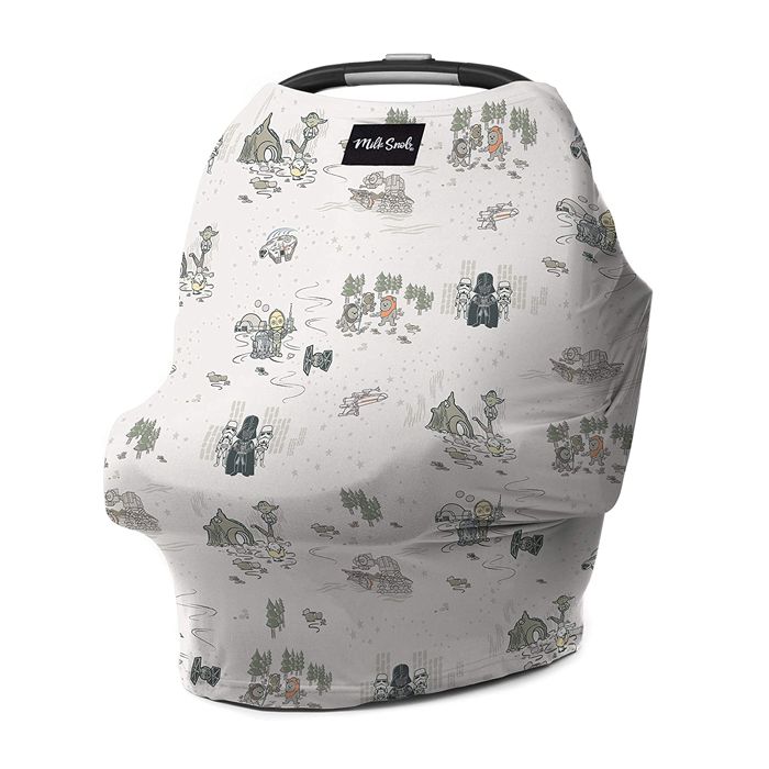 Star Wars themed Milk Snob car seat cover featuring Darth Vader, Storm troopers, and Ewoks