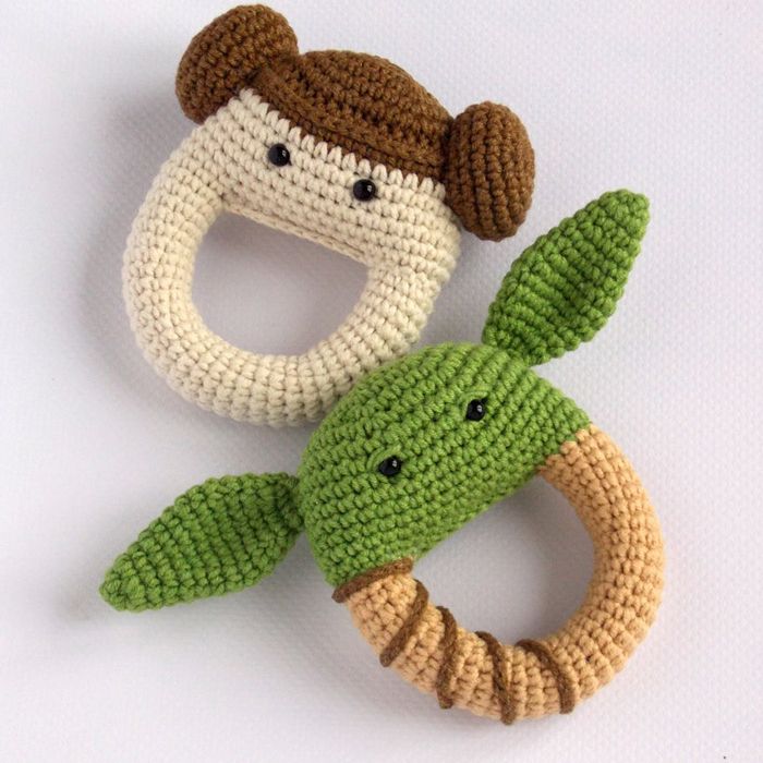 Handmade Star Wars Baby Yoda and Princess Leia Rattle Cotton Yarn toy 
