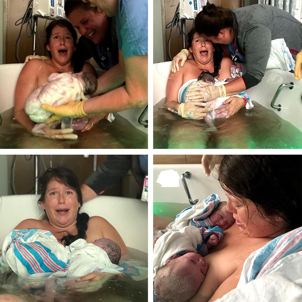 new mom giving birth to surprise twins