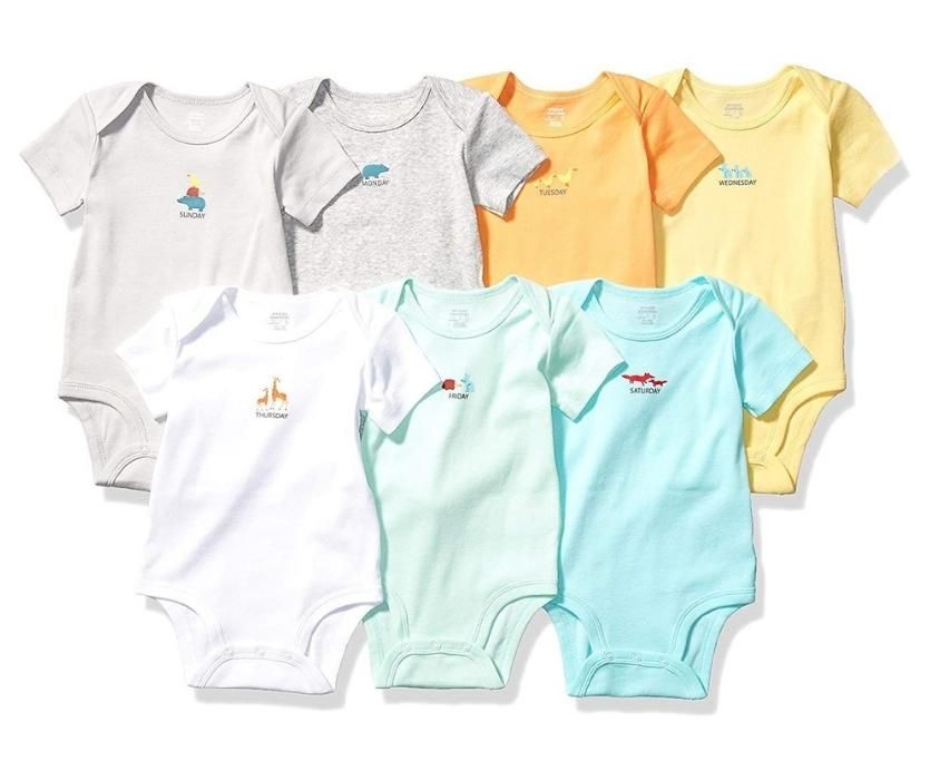 set of seven short sleeve infant onesies from Amazon