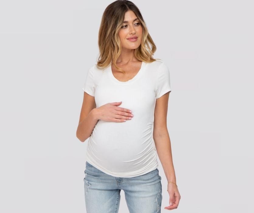 White Basic Short Sleeve Maternity Fitted Top - PinkBlush