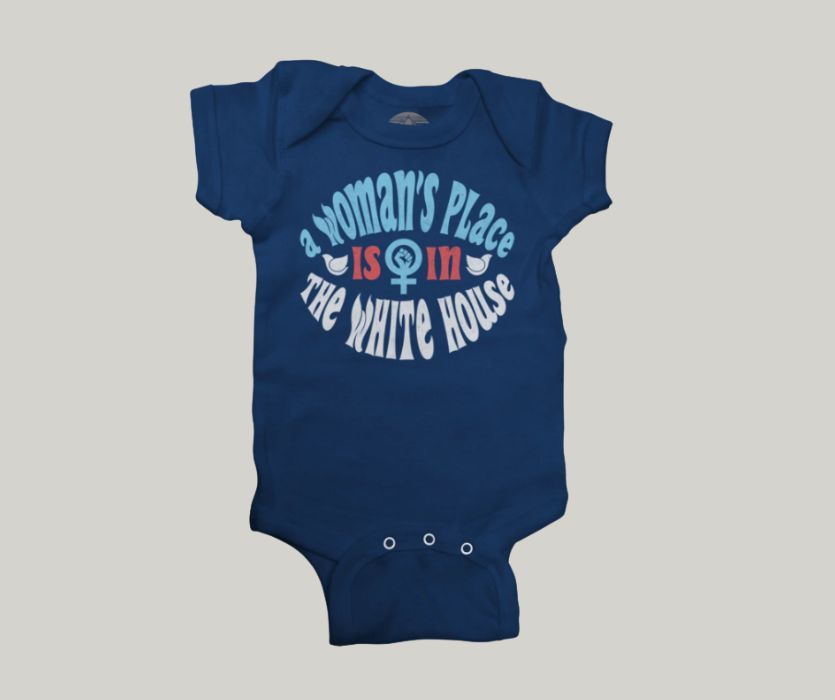 a woman's place is in the white house navy baby outfit