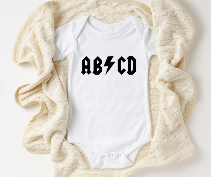 ABCD ACDC baby onesie