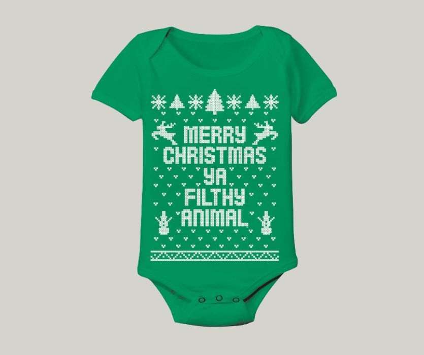 merry Christmas ya Filthy Animal green baby bodysuit