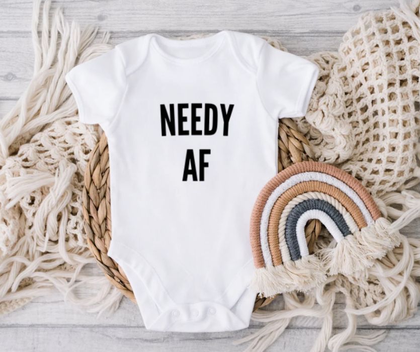 Needy AF white baby bodysuit 