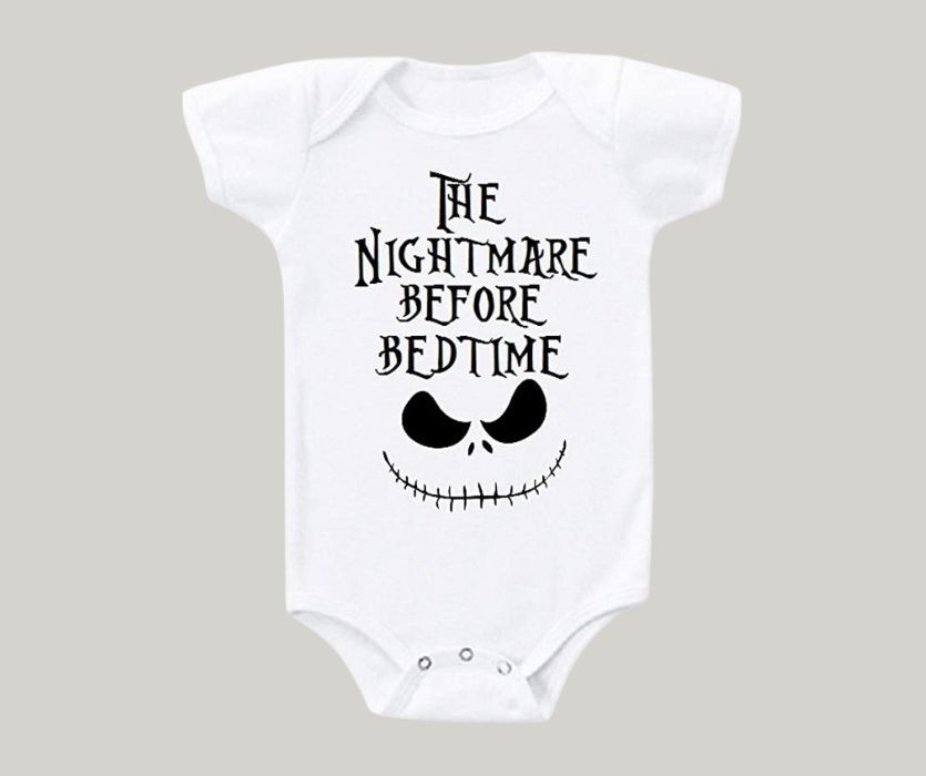 Nightmare Before Bedtime white bodysuit for a baby