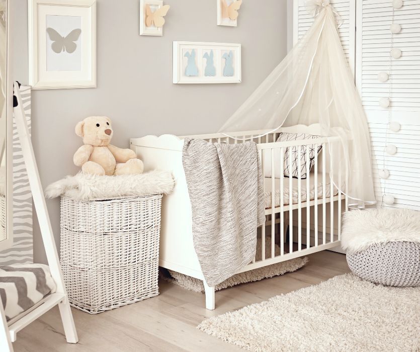 nursery with white and beige accents