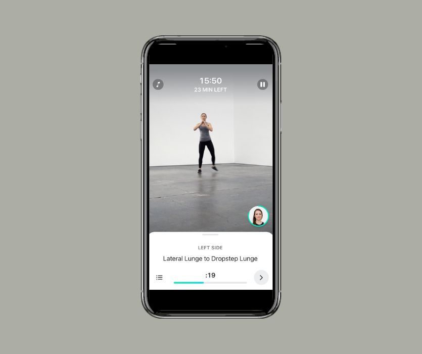 Phone showing video of lateral lunge to drop step lunge move
