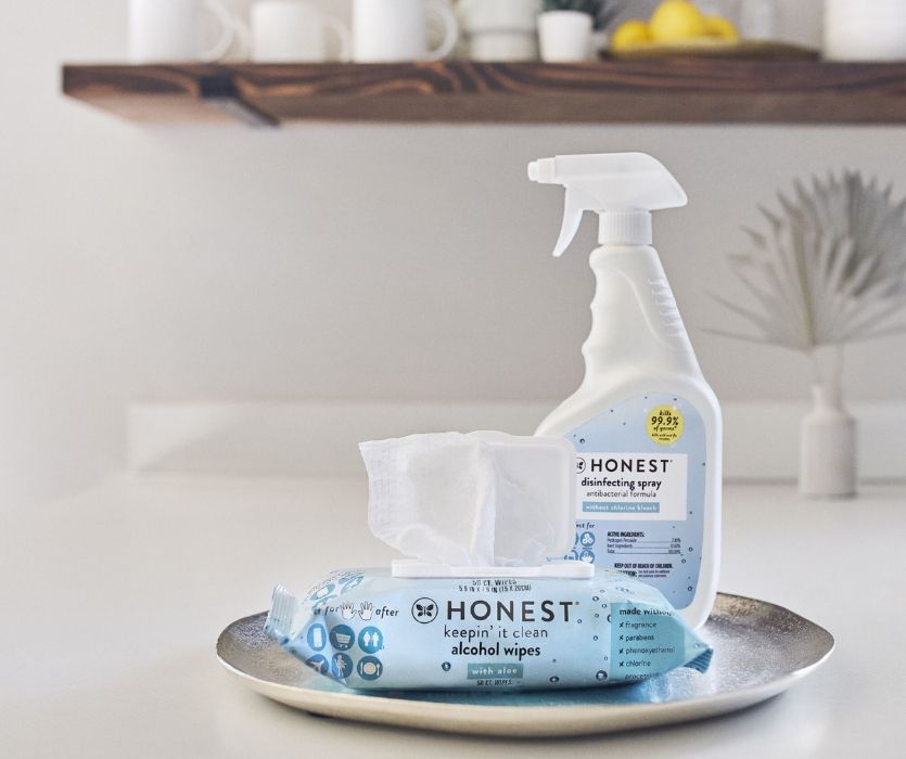 honest company of alcohol wipes and disinfecting spray