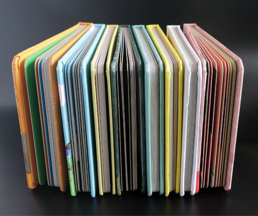 board books standing upright