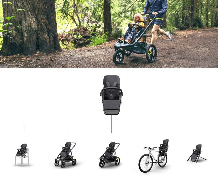 man pushing toddler in a Veer Switchback in the forest with configurations