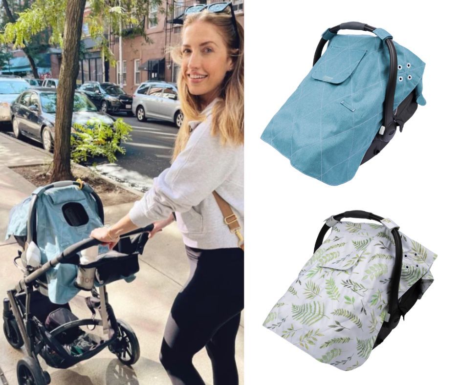 woman pushing stroller with Quilbie cover