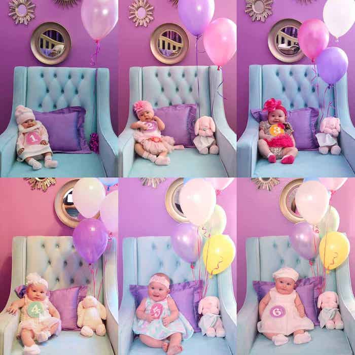 baby in milestone pictures with balloons