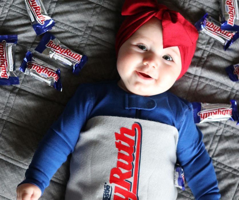 baby dressed in baby ruth costume