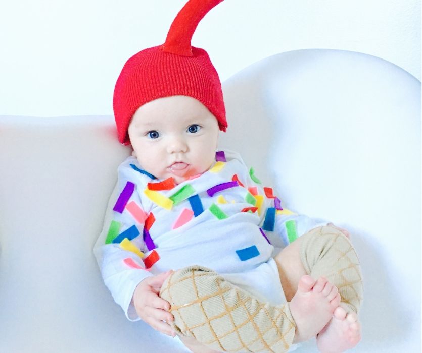 baby wearing an easy diy ice cream cone costume