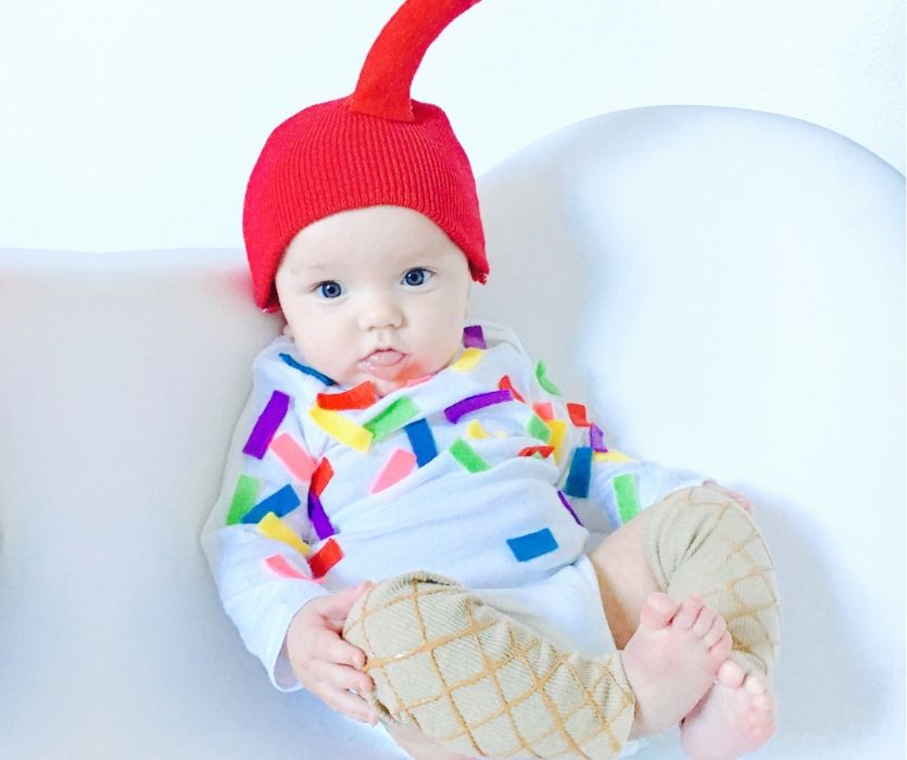 baby dressed in easy diy ice cream cone costume