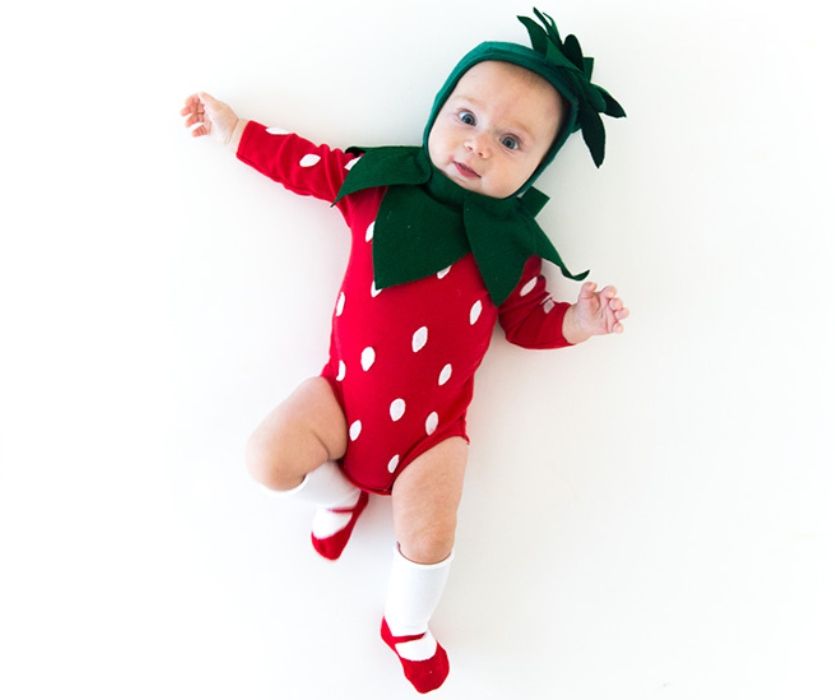 baby in homemade strawberry costume
