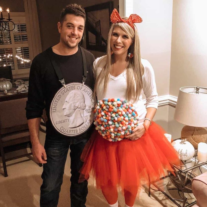 Gumball Machine and Quarter pregnancy couples costume