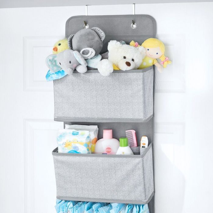 Fabric Over Door Organizer filled with baby items to save space