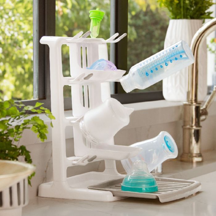 space saving Vertical Bottle Drying Rack on kitchen counter