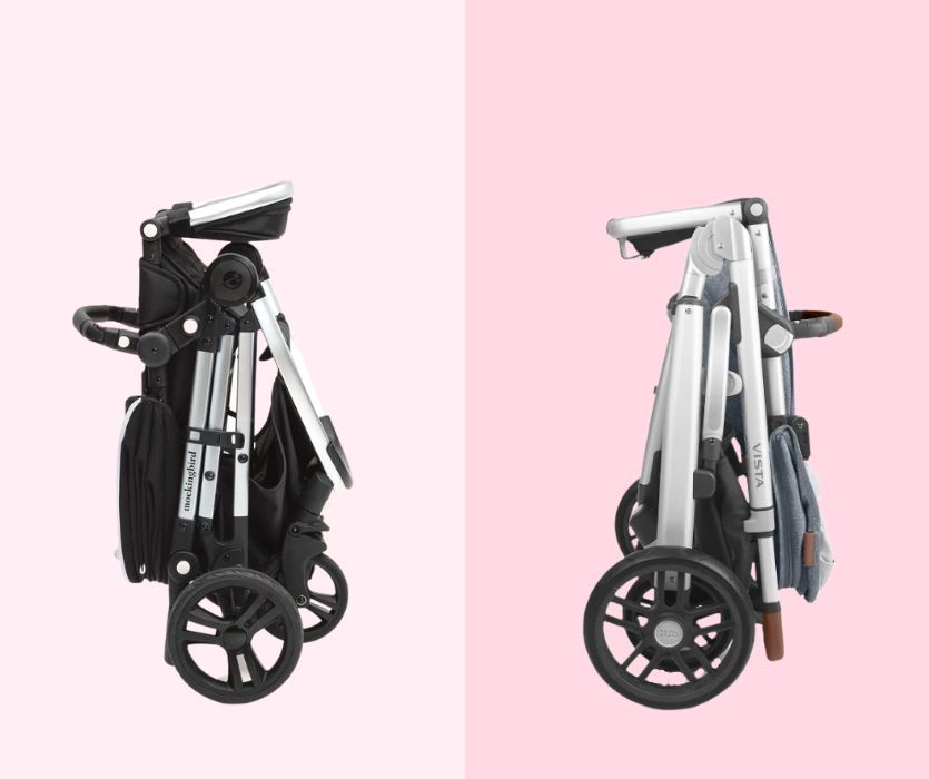 comparing the fold of a mockingbird stroller to an uppababy vista V2