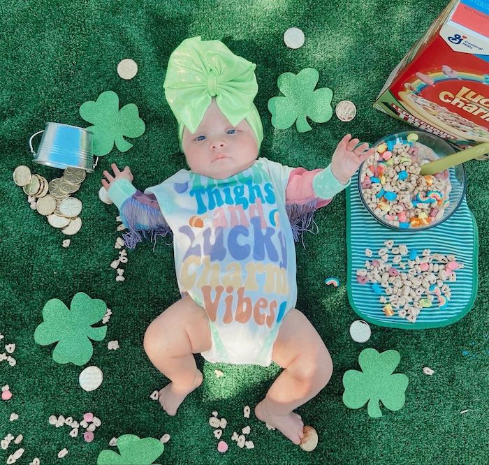 Baby big green bow headband lucky charms and clovers