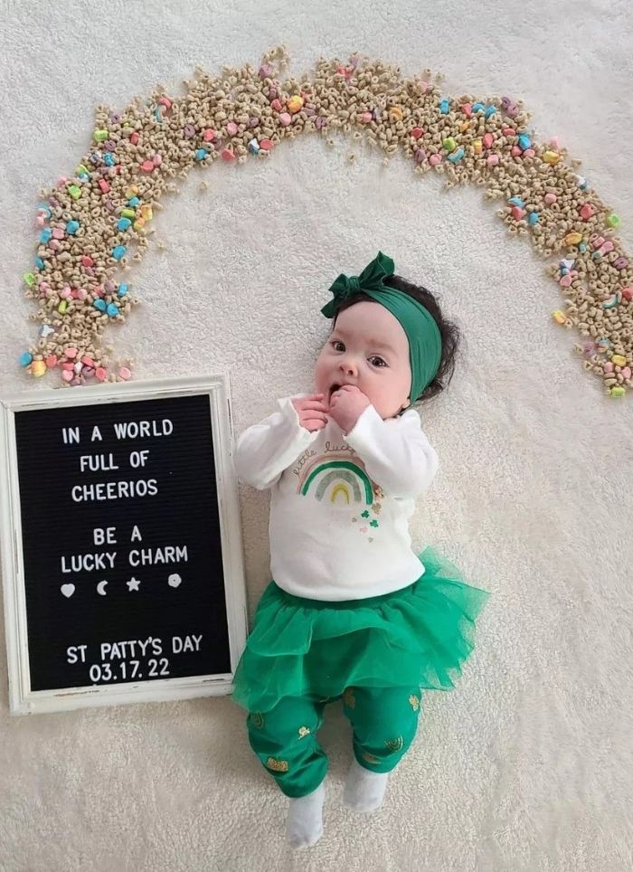 Green tutu St. Patrick's Day Lucky Charms baby photo letter board