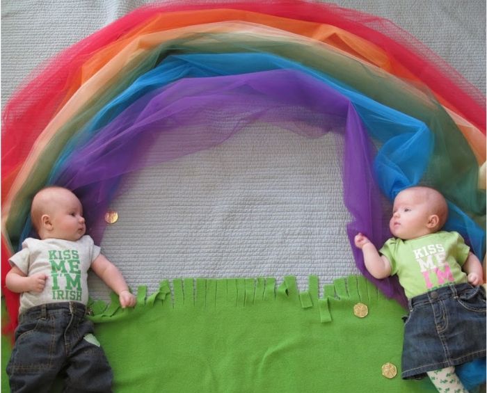 St. Patrick's day twins photo rainbow scarves