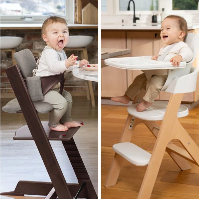 comparing the footrest between the tripp trapp and mockingbird