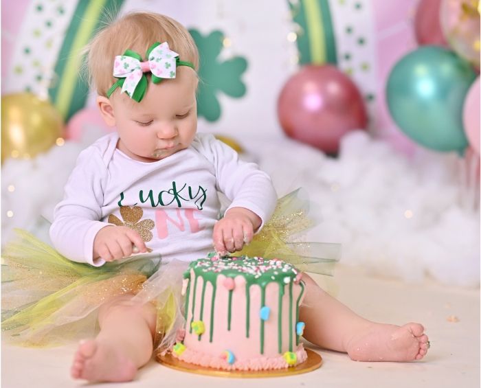 Lucky One St. Patrick's Day cake smash first birthday photos